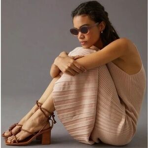 NWT Schutz Block Heel Sandal Leather Square Toe Wrap Casual Vacation Nude Brown